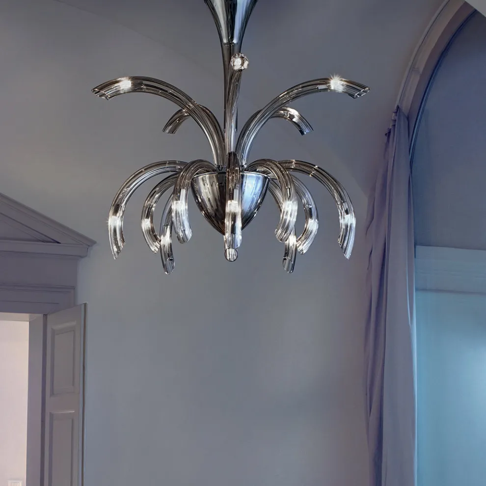 Kronleuchter mit 15 Lichtern aus venezianischem Glas und verchromtem Metall Made in Italy - Jason