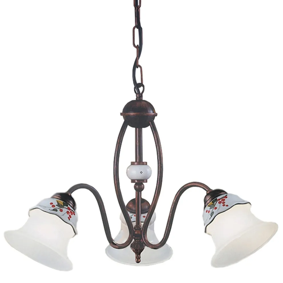 Kronleuchter mit 3 oder 5 Lichtern aus Eisen, handbemalter Keramik und Glas - Ferrara