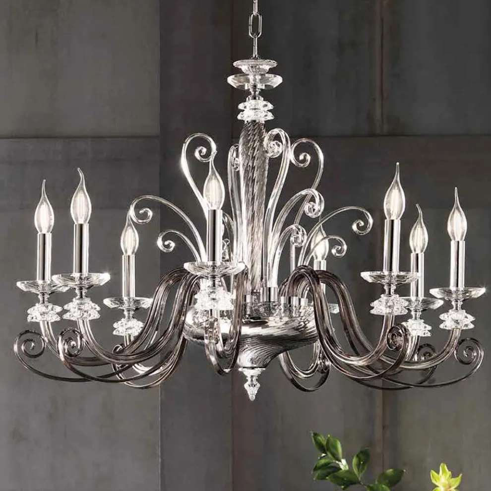 Kronleuchter mit 8 Lichtern aus mundgeblasenem Glas und klassischem Luxuskristall - Cassea
