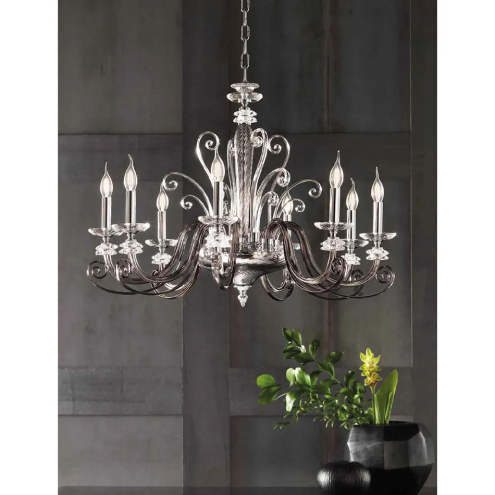 Kronleuchter mit 8 Lichtern aus mundgeblasenem Glas und klassischem Luxuskristall - Cassea