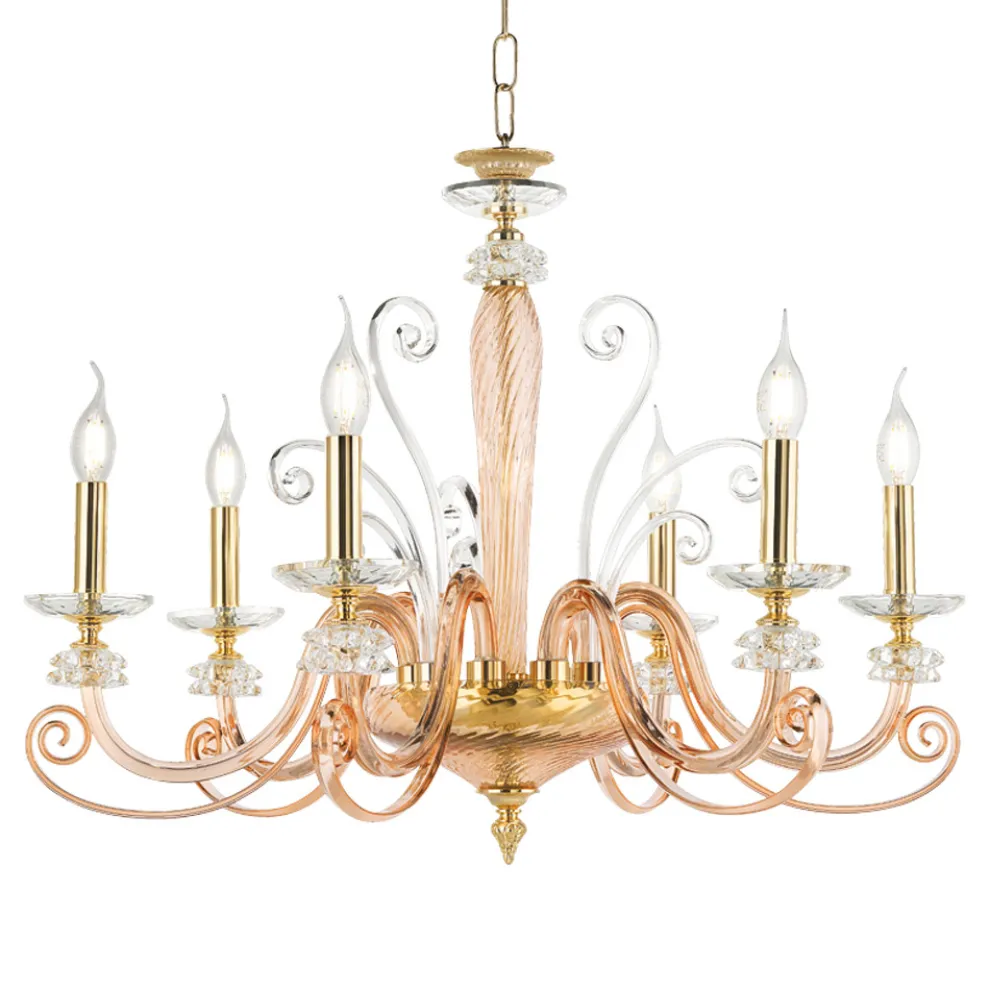 Kronleuchter mit 6 Lichtern aus mundgeblasenem Glas und klassischem Luxuskristall - Cassea