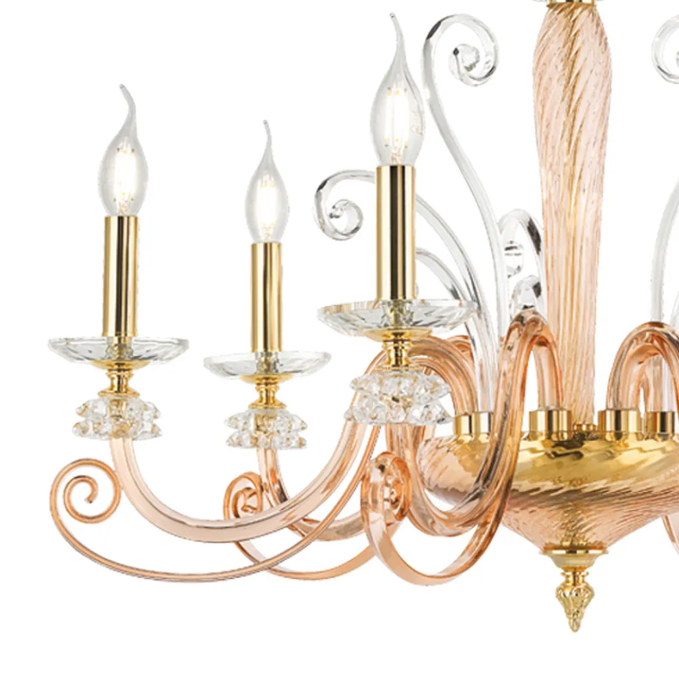 Kronleuchter mit 6 Lichtern aus mundgeblasenem Glas und klassischem Luxuskristall - Cassea