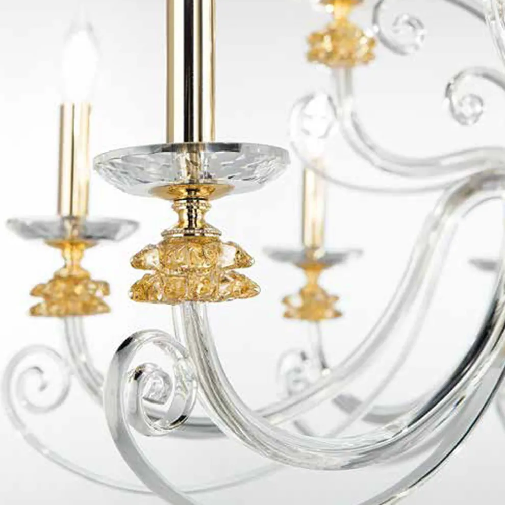 Kronleuchter mit 12 Lichtern aus mundgeblasenem Glas und klassischem Luxuskristall - Cassea