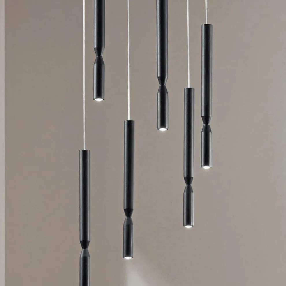 Kronleuchter mit 6 LED-Leuchten aus lackiertem Metall und verstellbaren Kabeln – Lärche