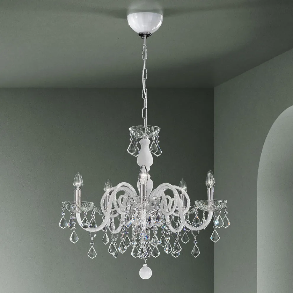 Kronleuchter mit 5 Lichtern aus venezianischem Glas und Metall im klassischen Florentiner Stil