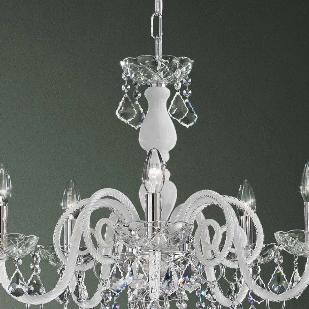 Kronleuchter mit 5 Lichtern aus venezianischem Glas und Metall im klassischen Florentiner Stil