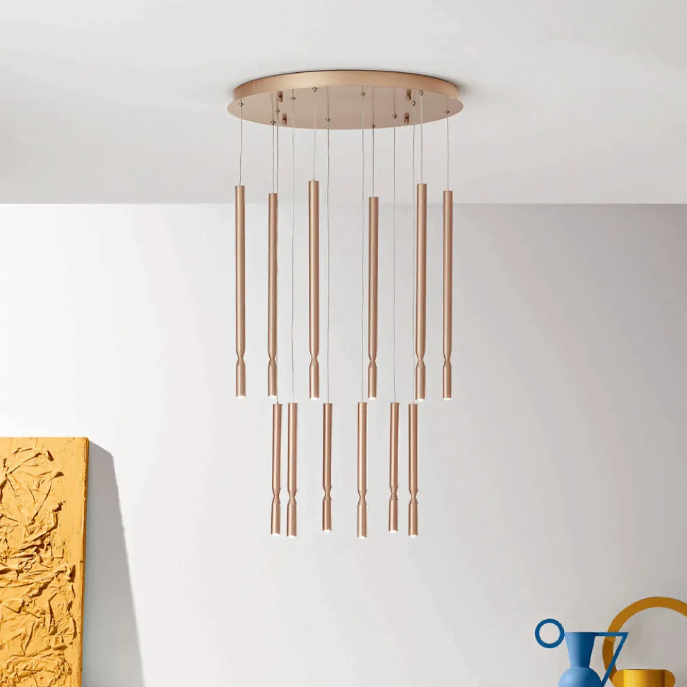 Kronleuchter mit 12 LED-Leuchten aus lackiertem Metall und verstellbaren Kabeln – Lärche