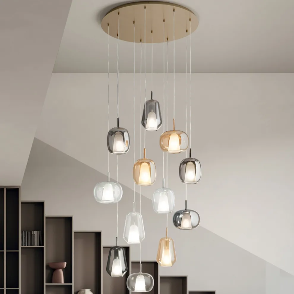 Kronleuchter mit 12 Lichtern aus Glas und transparentem Draht Made in Italy - Trilly