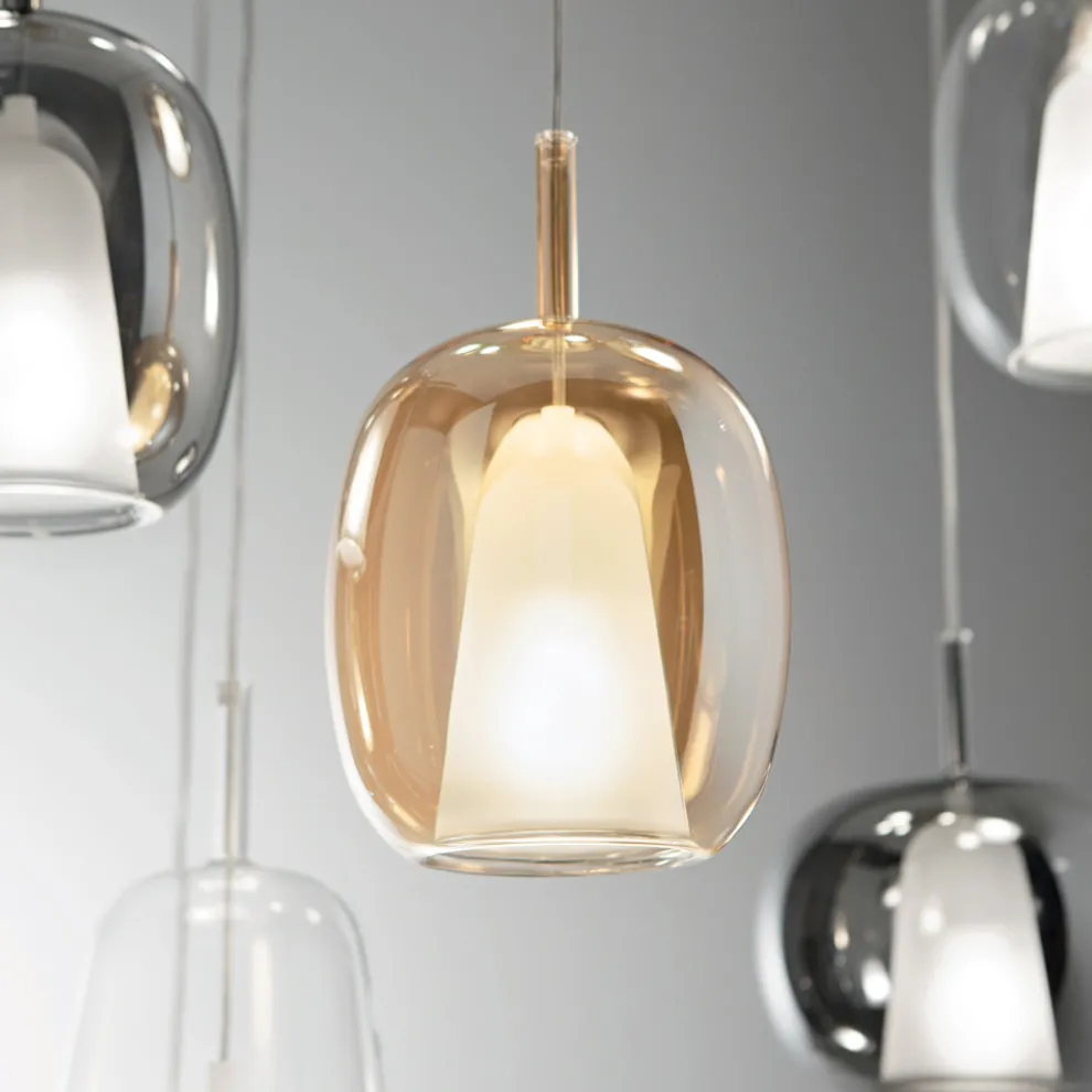 Kronleuchter mit 12 Lichtern aus Glas und transparentem Draht Made in Italy - Trilly