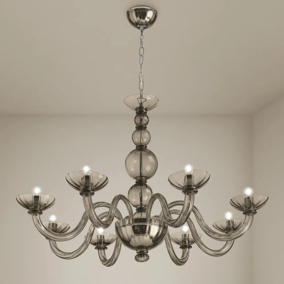 Kronleuchter mit 8 Lichtern aus venezianischem Glas und Metall Made in Italy - Foscarino