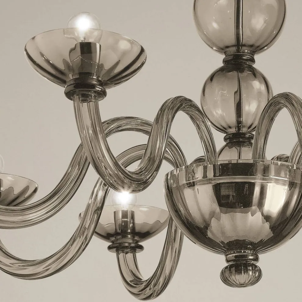 Kronleuchter mit 8 Lichtern aus venezianischem Glas und Metall Made in Italy - Foscarino