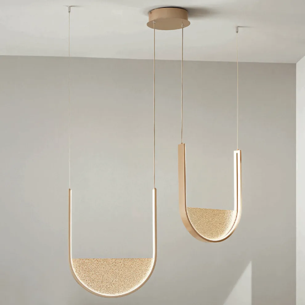 Kronleuchter mit 2 LEDs mit abnehmbarem Einsatz aus Granulatglas – Catalpa