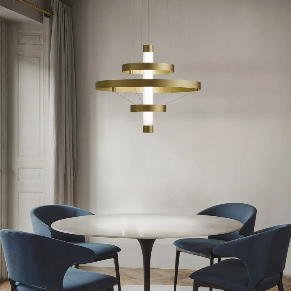 Kronleuchter mit Glaskörper und 3 Aluminiumkreisen - Clara