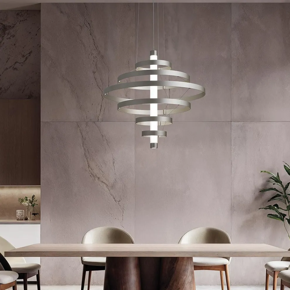 Kronleuchter mit Glaskörper und 6 Aluminiumkreisen - Clara