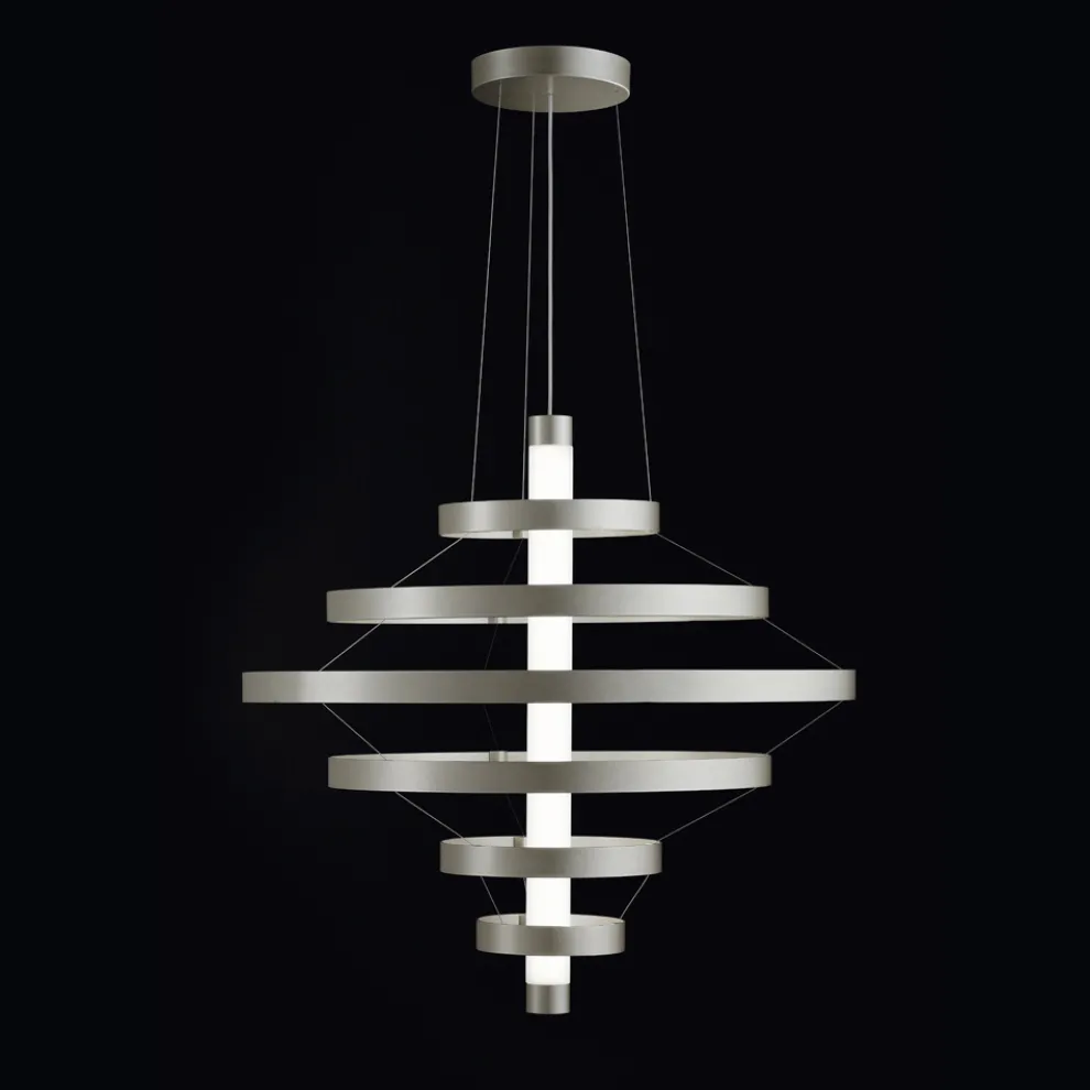 Kronleuchter mit Glaskörper und 6 Aluminiumkreisen - Clara