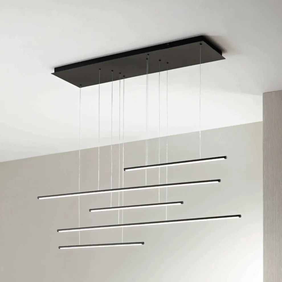 Kronleuchter mit horizontalen LED-Leuchten aus Metall und verstellbaren Kabeln – Orange