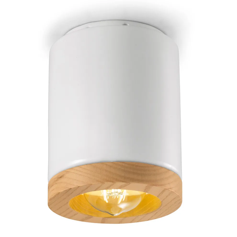 Kunsthandwerkliche Deckenlampe aus Holz und Keramik im nordischen Stil - Nateca