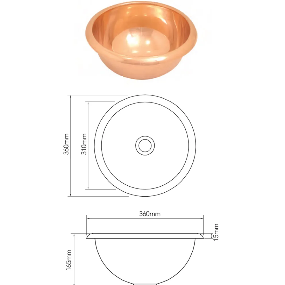 Kupfer Aufsatzwaschbecken rund handgemacht Alba