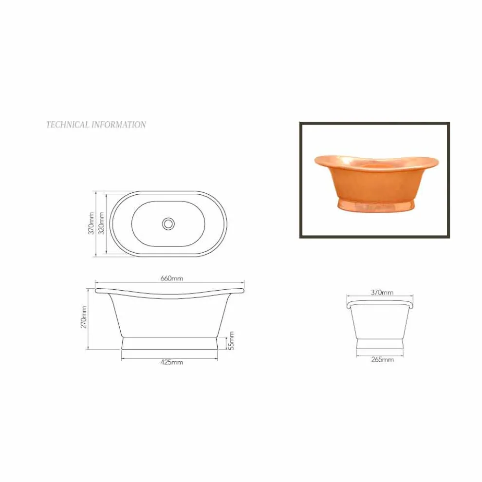 Kupfer Aufsatzwaschbecken handbearbeitet Cala