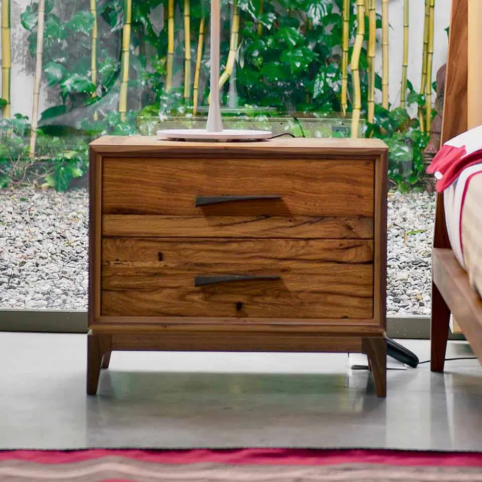 Nachttisch mit 2 Schubladen aus antikem Eichenholz, L60xP42cm, Margo