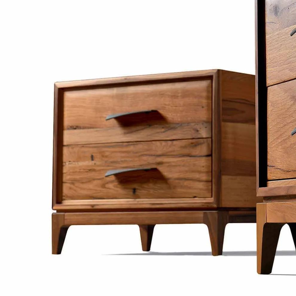 Nachttisch mit 2 Schubladen aus antikem Eichenholz, L60xP42cm, Margo