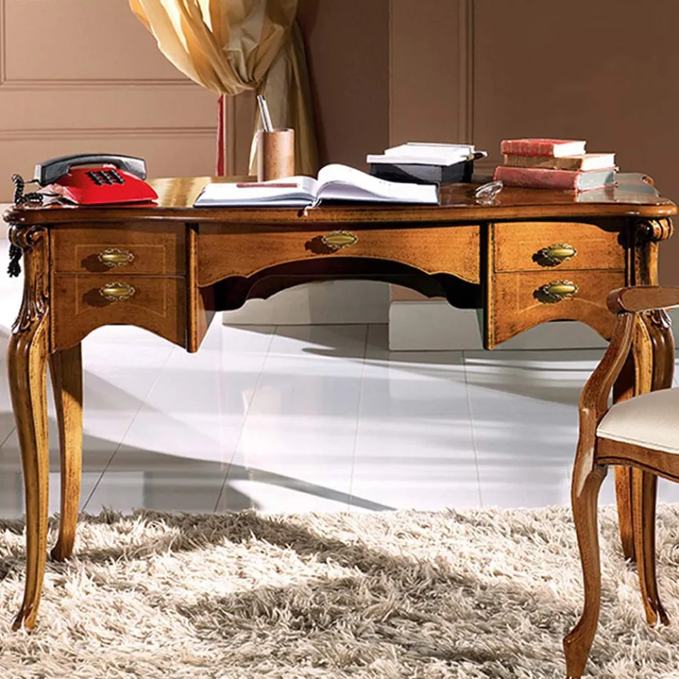 Luxuriöser Wohnzimmerschreibtisch aus Holz mit 5 Schubladen Made in Italy - Caligola