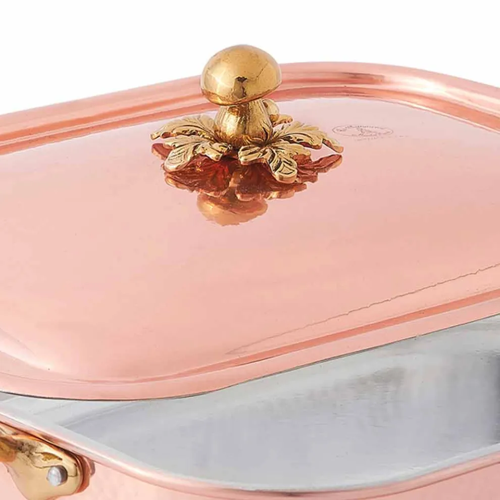 Bräter und rechteckiger Deckel in der Hand verzinntes Kupfer 32x24 cm - Mariateresa