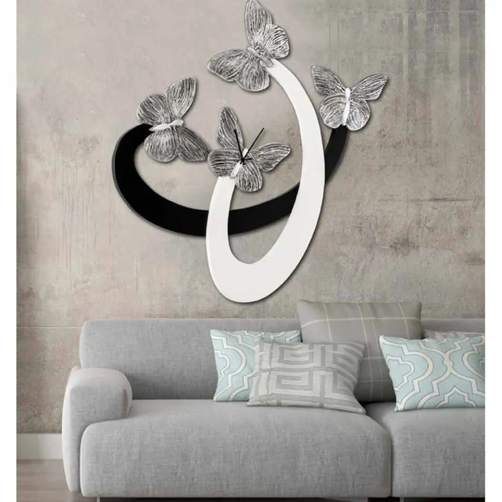 Design Wanduhr Zenia elfenbeinfarben/schwarz handgefertigt in Italien