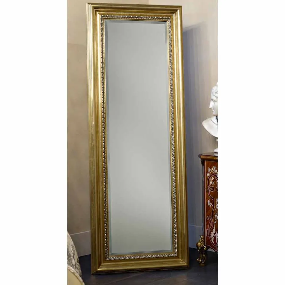 Holzfußbodenspiegel mit Sockel handgefertigt in Italien Leonardo