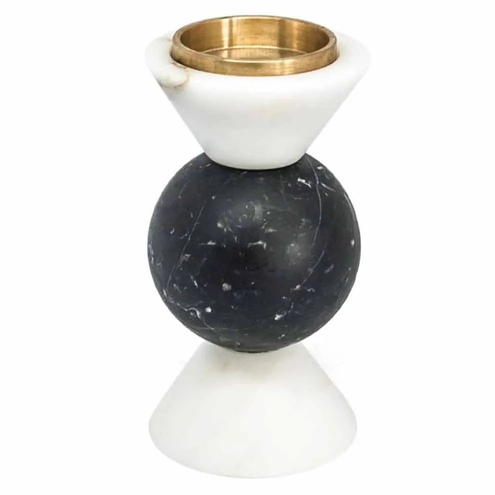 Kerzenhalter aus Carrara-Marmor, Marquinia und Messing Hergestellt in Italien - Braxton