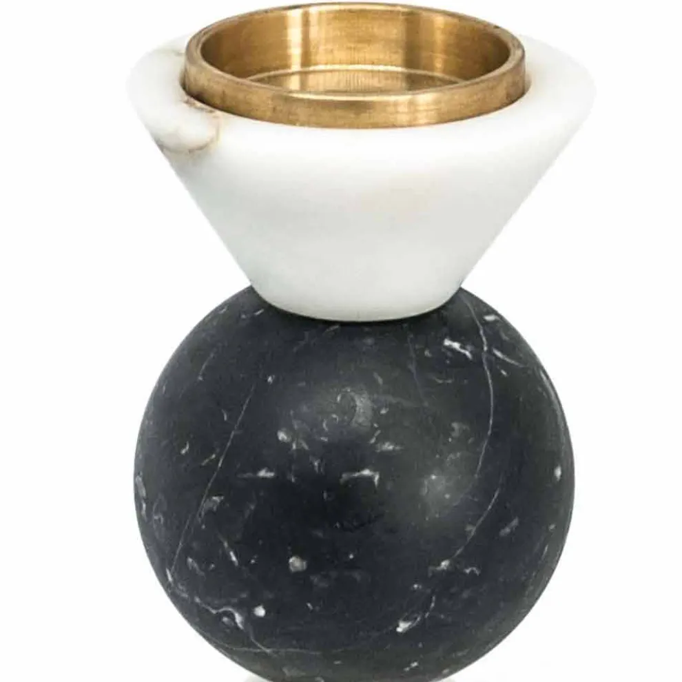 Kerzenhalter aus Carrara-Marmor, Marquinia und Messing Hergestellt in Italien - Braxton