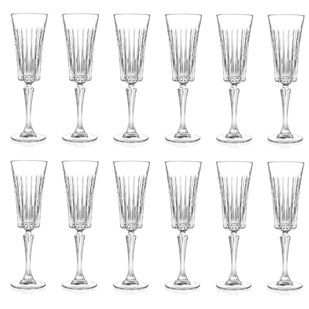 12 Flötengläser für Sekt mit linearen Schnitten in Öko-Kristall - Senzatempo
