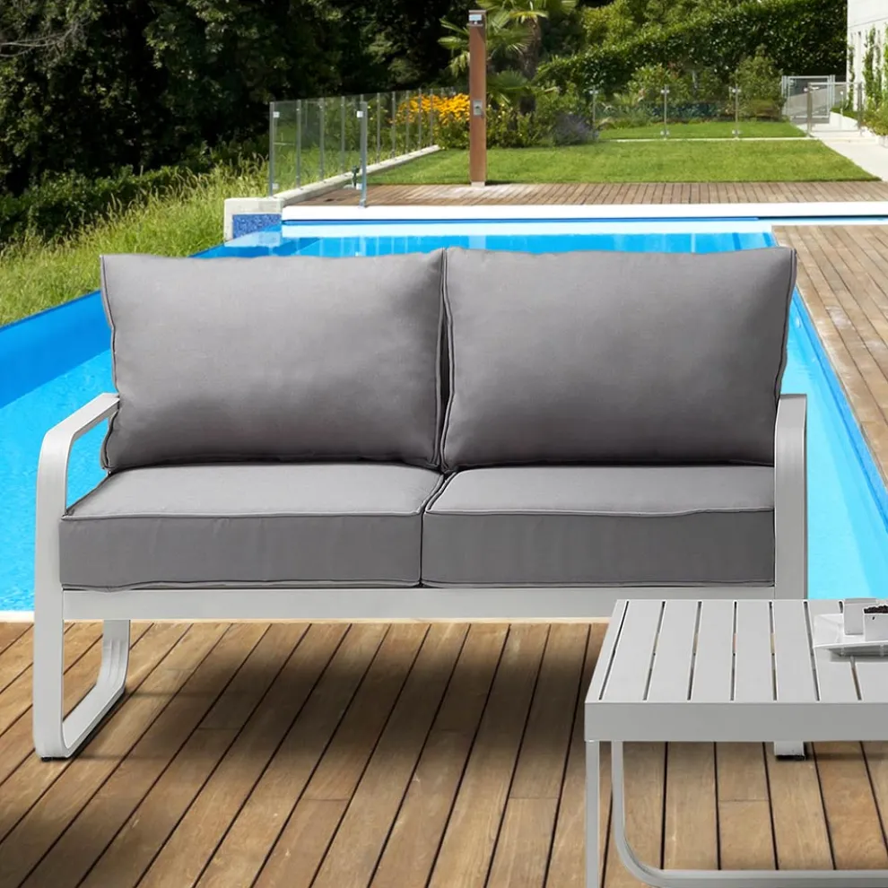 2-Sitzer-Außensofa aus Aluminium und Kissen mit Polyesterbezug - Avoir