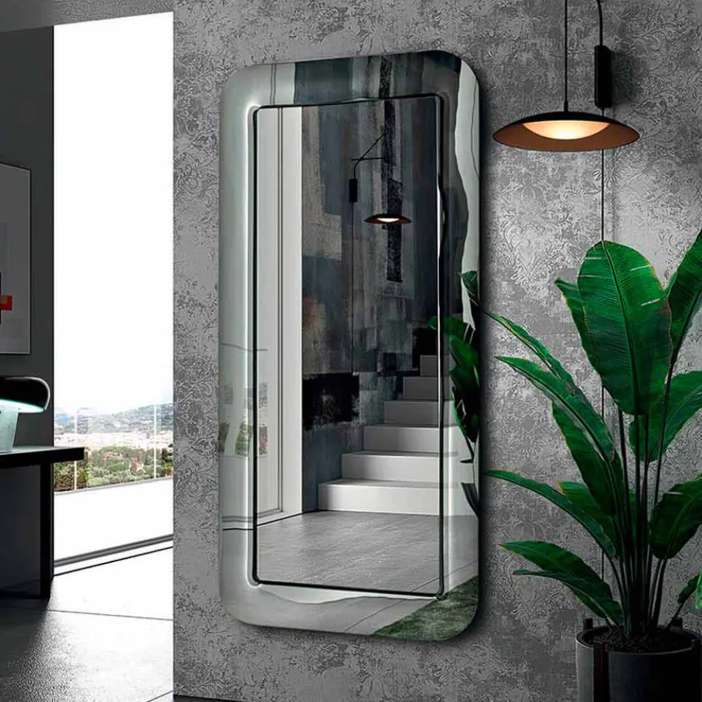 Langer rechteckiger Spiegel mit Rahmen in Kristalloptik, hergestellt in Italien – Loop