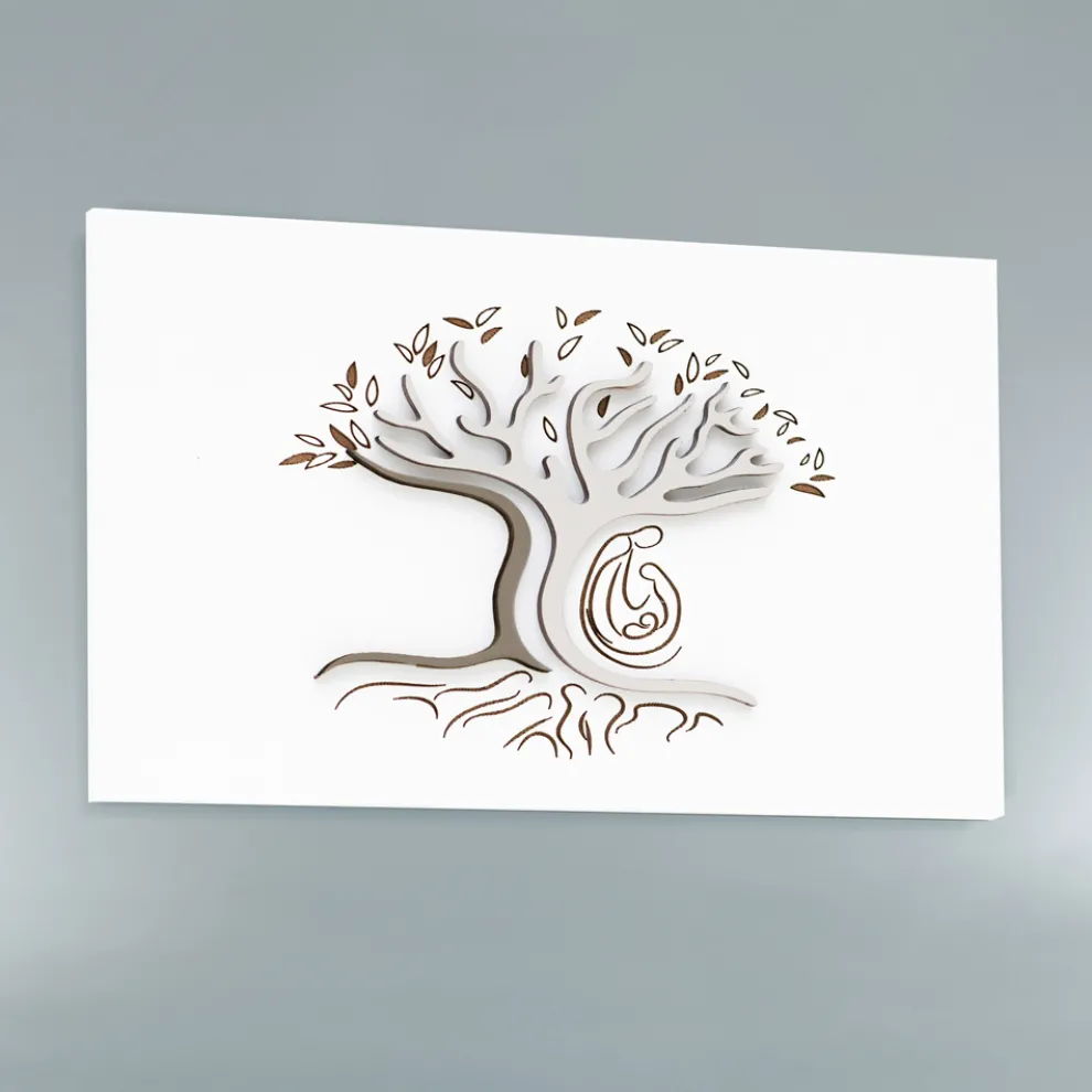 Lasergravierte weiße Tafel mit Baum und Familie, hergestellt in Italien – Helga