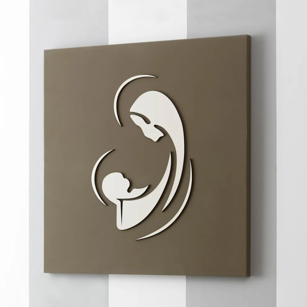 Lasergraviertes Bild der Madonna mit Kind, hergestellt in Italien – Bashira