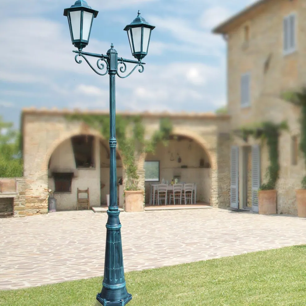 Laternenpfahl 2 Lichter aus Aluminium und Glas Made in Italy Vintage - Janira