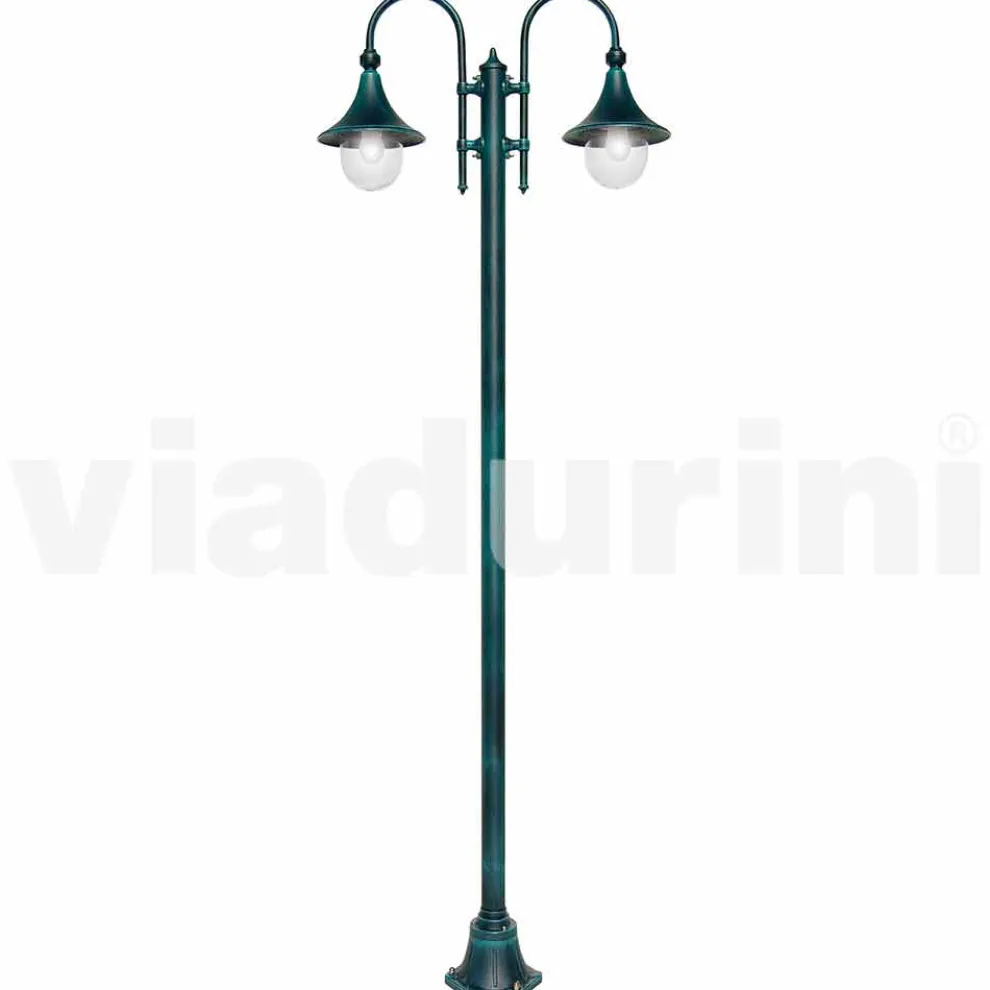 Laternenpfahl mit zwei Außenleuchten aus Aluminiumdruckguss, hergestellt in Italien, Anusca