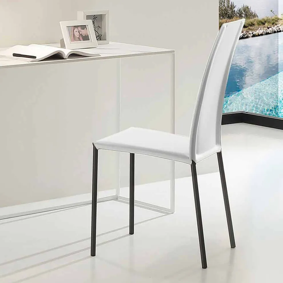 Leder gepolsterter Stuhl mit Metallstruktur Made in Italy, 2 Stück - Zink