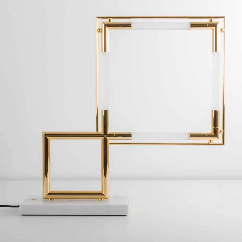 LED-Tischlampe aus Messing mit Marmorsockel Made in Italy - Quizza