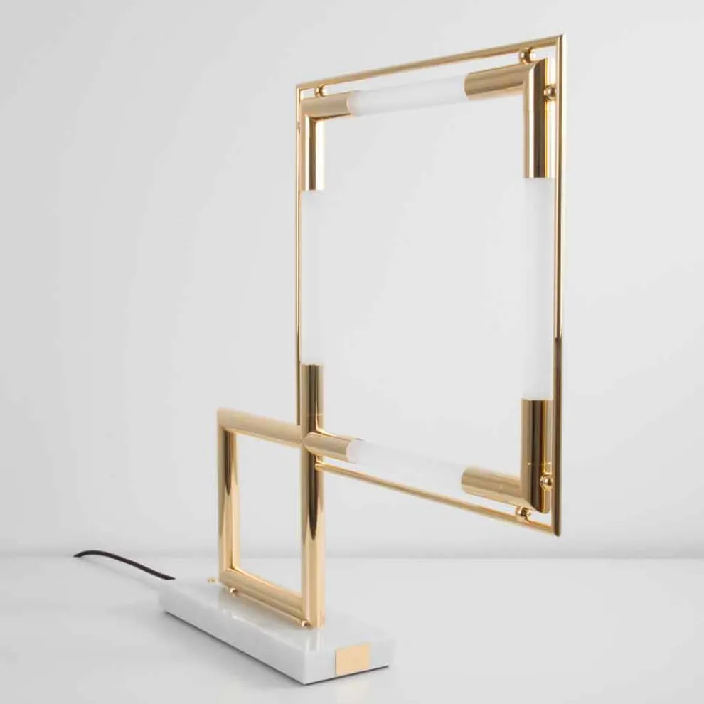 LED-Tischlampe aus Messing mit Marmorsockel Made in Italy - Quizza