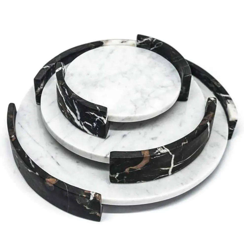 Modernes rundes Tablett aus weißem Carrara-Marmor Made in Italy - Chet