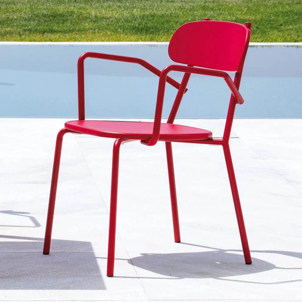 Gartenstuhl aus Metall mit Armlehnen Made in Italy 4 Stück - Pixie