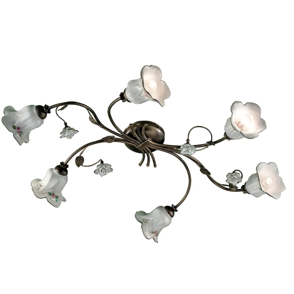 6-Licht-Deckenleuchte aus handwerklicher Keramik mit verzierten Rosen - Pisa