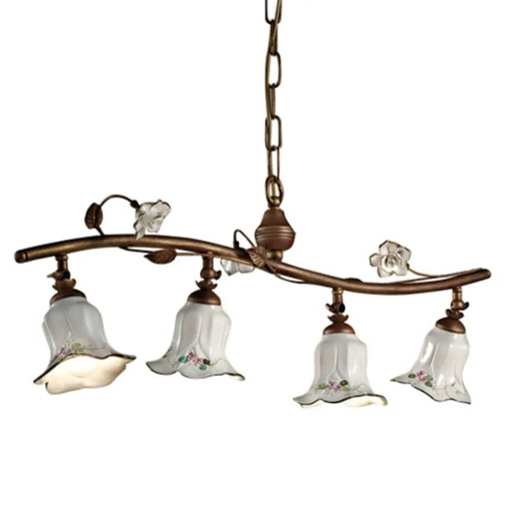 4-Licht-Pendelleuchte aus handgefertigtem Keramik-Rosendekor - Pisa