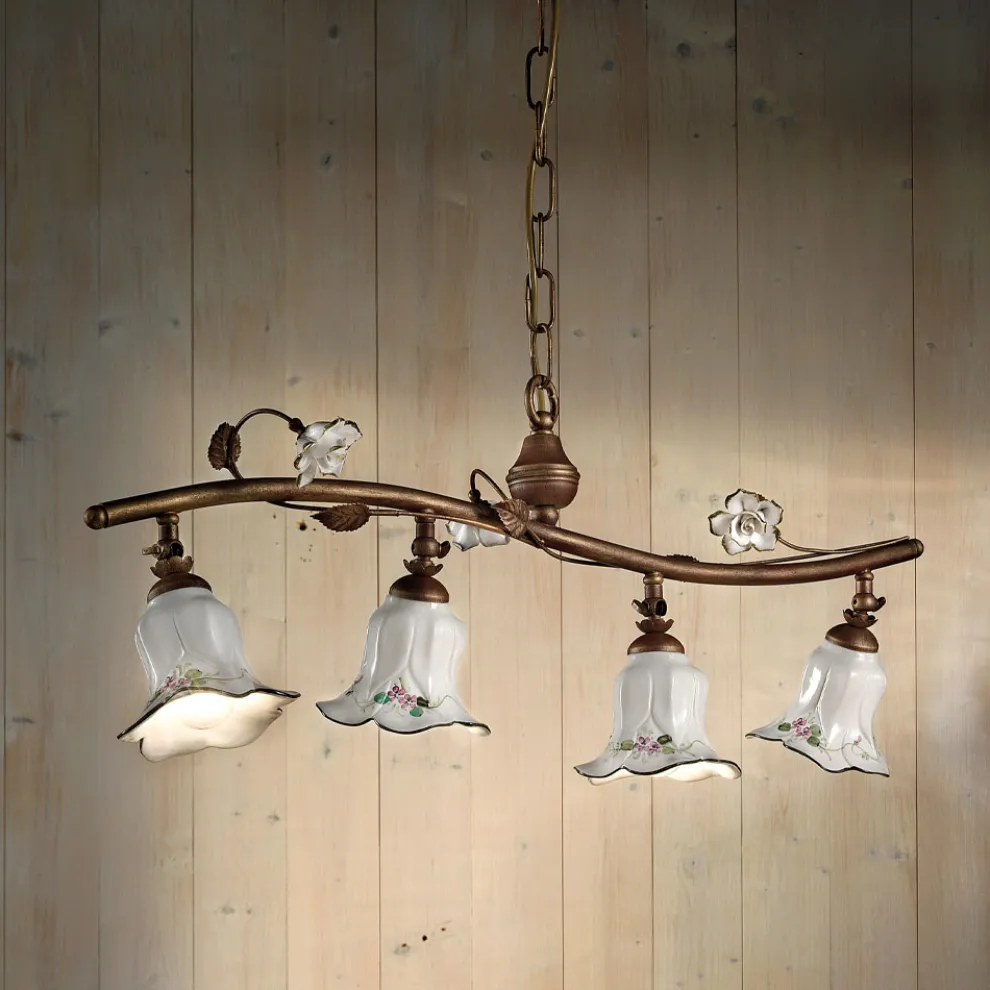 4-Licht-Pendelleuchte aus handgefertigtem Keramik-Rosendekor - Pisa