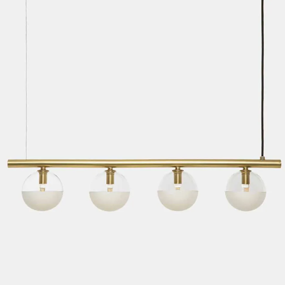 Lineare Pendelleuchte 4 Lichter Naturmessing und Glas - Molecola von Il Fanale