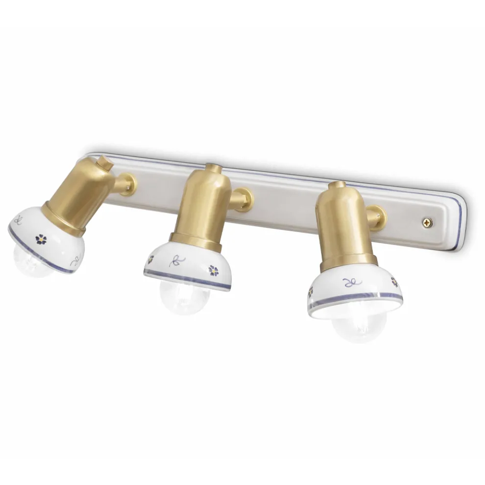 Lineare Wandleuchte 3 Strahler aus Messing und handgefertigter Keramik - Savona