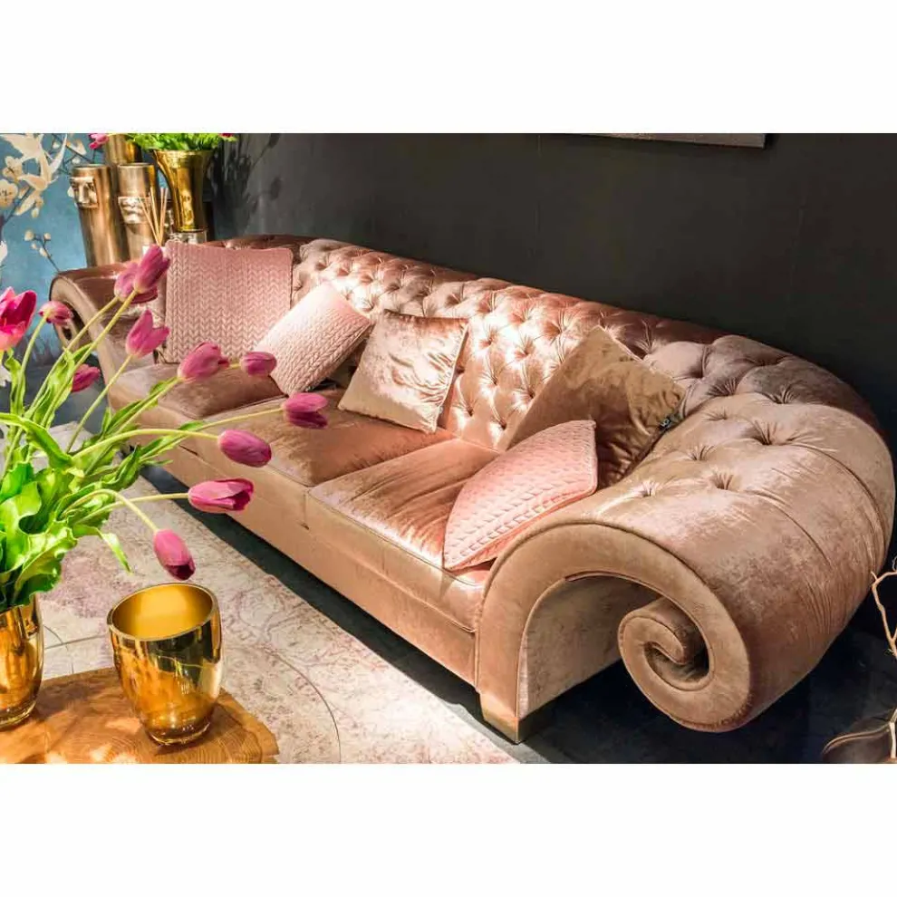 Lineares Stoffsofa Baloo, mit geknöpfter Polsterung, hergestellt in Italien