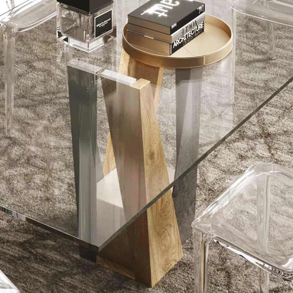 Living Crystal Table mit Holz- und Metallbasis Made in Italy - Dementor